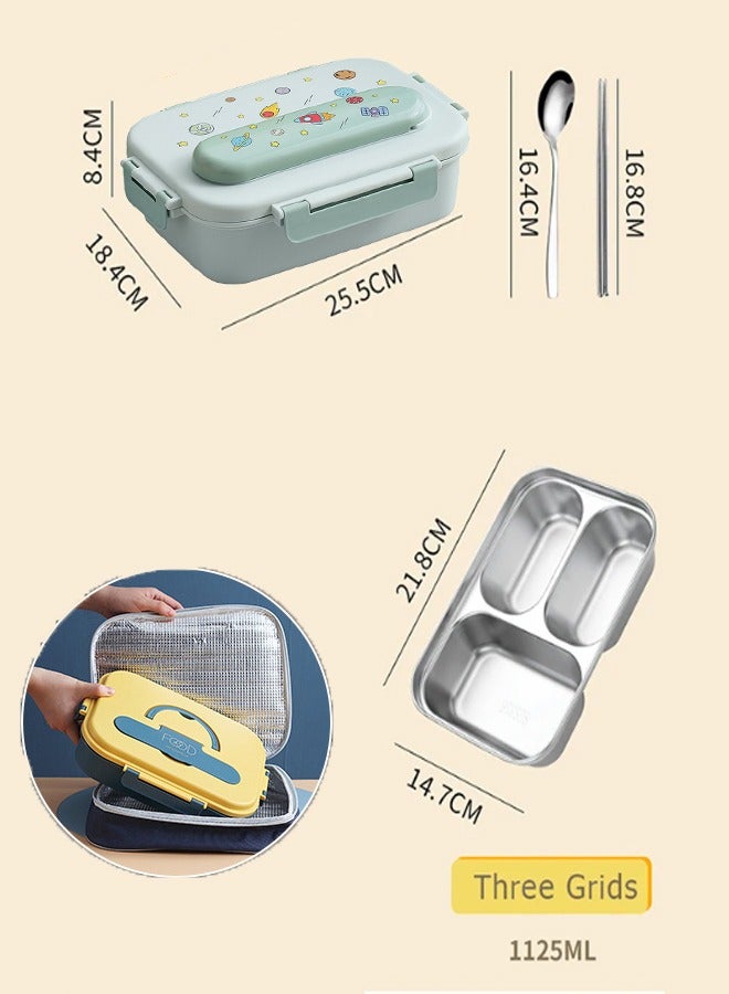 ZCM-HAPPY 3-Apartment Stainless Steel Stylish Lunch Box with Cutlery Set with Double Handles Insulated Bag For All Ages  - Image 2