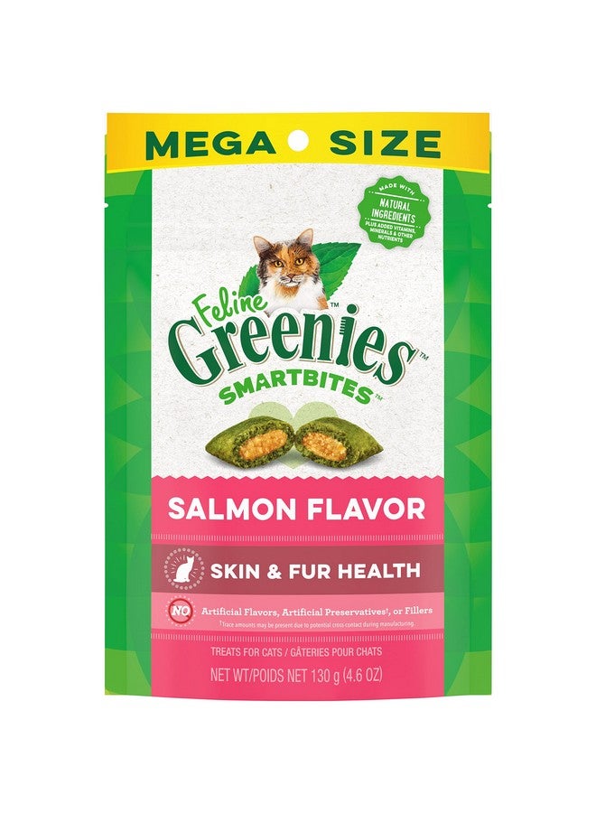 Greenies Feline Smartbites Skin & Fur Health Crunchy and Soft Natural Cat Treats, Salmon Flavor, 4.6 oz. Pouch - Image 1