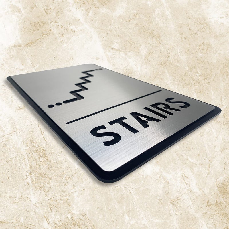 Vertical Root Inc ® STAIRS (BRUSH STEEL) SILVER Self adhesive Sign 5.5 inch by 9 inch, Mall Business Stores Cafe Shop corporate Hospital Hotel School Office - Image 2