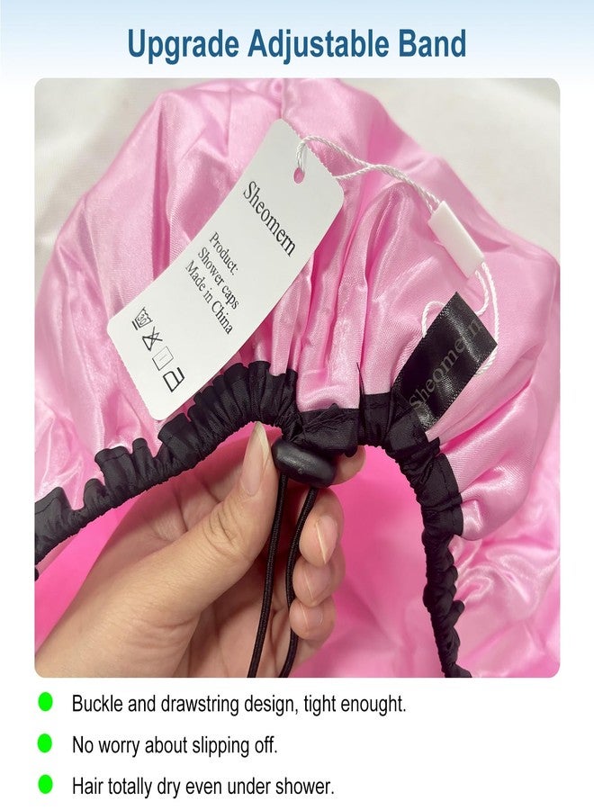 SHEOMERN 3 Pcs 16.5" Super Extra Large Shower Cap, Reusable Dual Waterproof Shower Cap for Women, Jumbo Satin Lined Shower Cap for Braids & Long Hair, XXL Adjustable Hair Cap for Locs Dreadlocks Music - Image 2