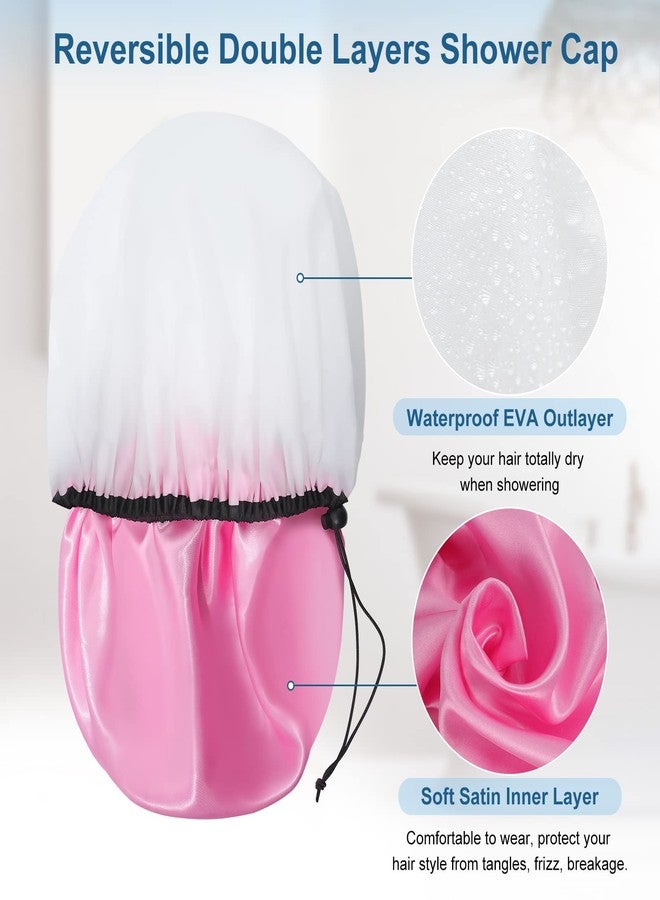 SHEOMERN 3 Pcs 16.5" Super Extra Large Shower Cap, Reusable Dual Waterproof Shower Cap for Women, Jumbo Satin Lined Shower Cap for Braids & Long Hair, XXL Adjustable Hair Cap for Locs Dreadlocks Music - Image 5