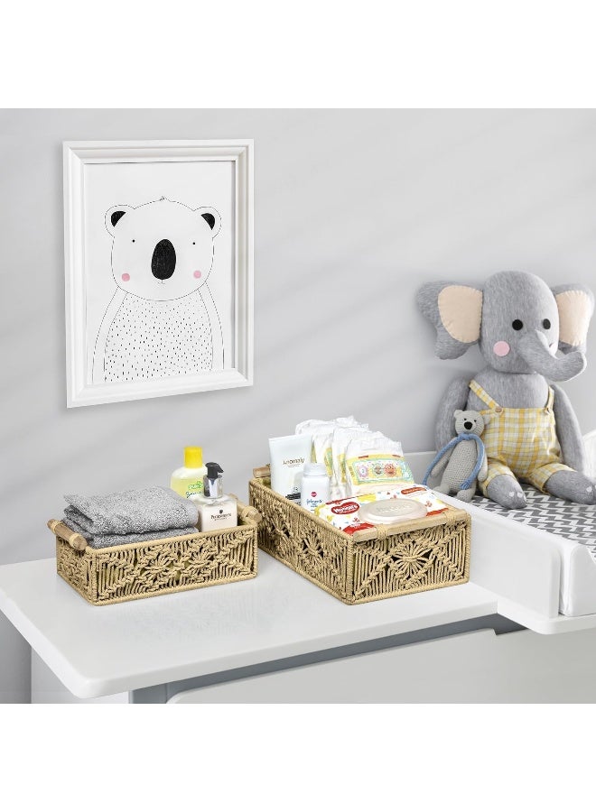 Sorbus Sorbus Macrame Boho Decor Baskets - 2 Decorative Gift Baskets for Nursery, Baby Room, Toilet Tank Top - Lined Baby Basket Set for Organizing Changing Station, Linens, Clothes, Diapers, Toiletries - Image 2