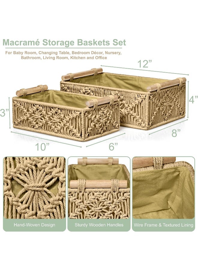Sorbus Sorbus Macrame Boho Decor Baskets - 2 Decorative Gift Baskets for Nursery, Baby Room, Toilet Tank Top - Lined Baby Basket Set for Organizing Changing Station, Linens, Clothes, Diapers, Toiletries - Image 3