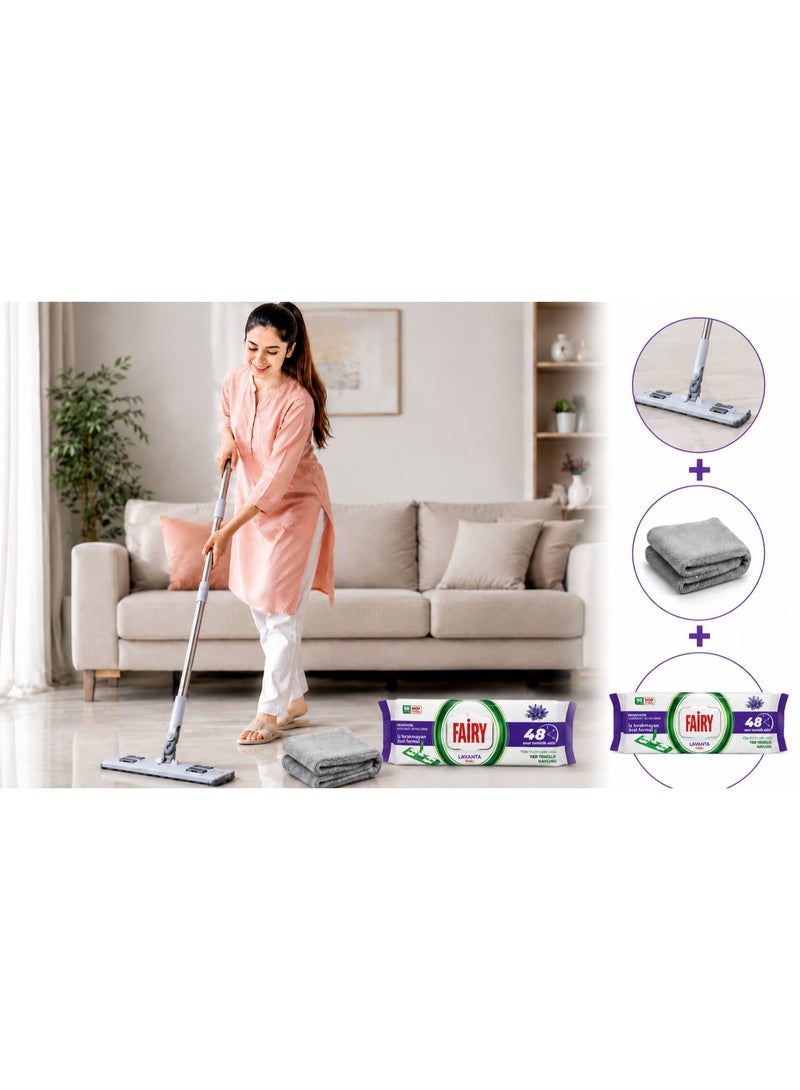 Fairy 3 in 1 Flat Mop Cleaning Set with Microfiber Towel & Fairy Lavender 50 Floor Wipes Packet – 360° Rotating Mop for Home, Kitchen & Floor Cleaning - Image 4