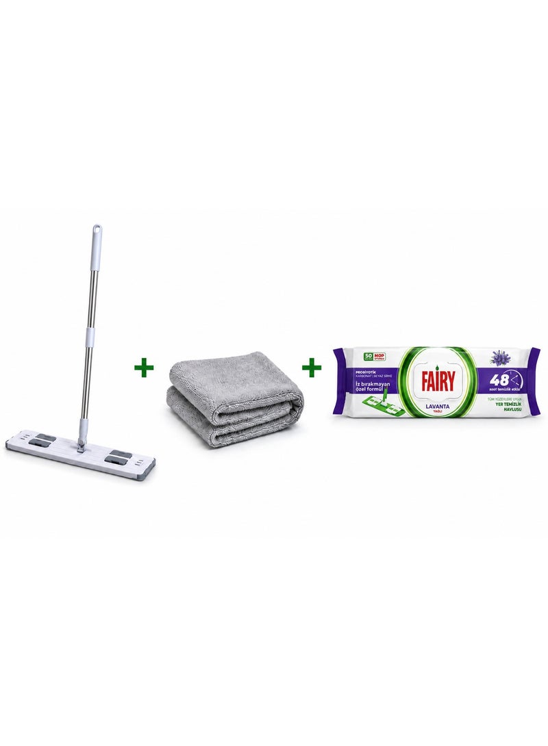 Fairy 3 in 1 Flat Mop Cleaning Set with Microfiber Towel & Fairy Lavender 50 Floor Wipes Packet – 360° Rotating Mop for Home, Kitchen & Floor Cleaning - Image 3