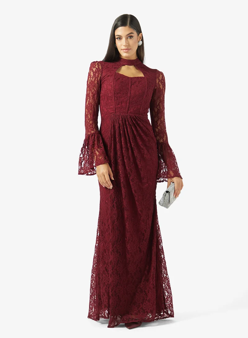 Akadia Fashion  CORSET CUT OUT FLARE SLEEVES DANTEL DRESS for Women | Best Price UAE