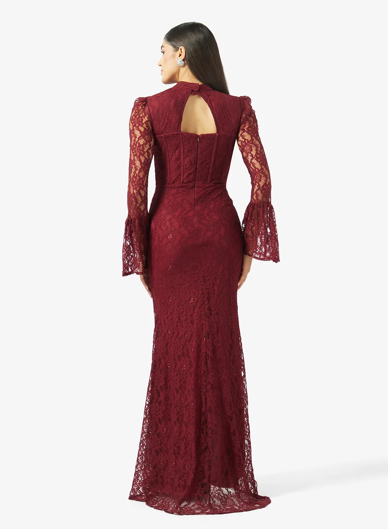 Akadia Fashion  CORSET CUT OUT FLARE SLEEVES DANTEL DRESS for Women | Best Price UAE