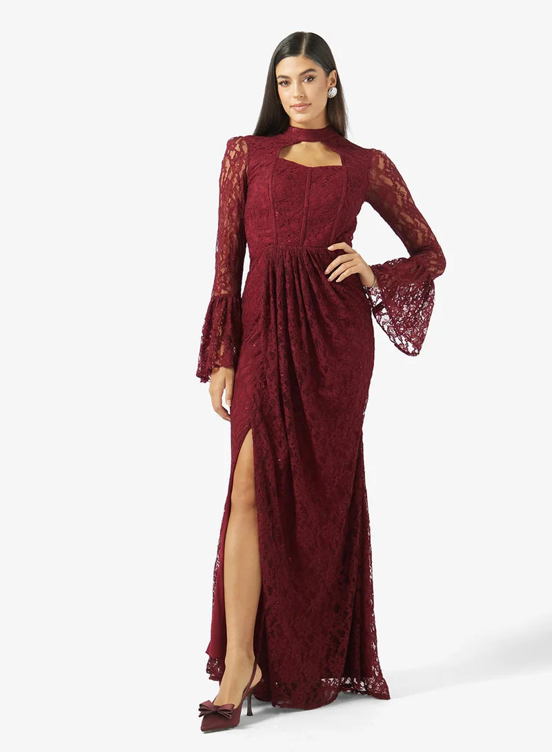CORSET CUT OUT FLARE SLEEVES DANTEL DRESS