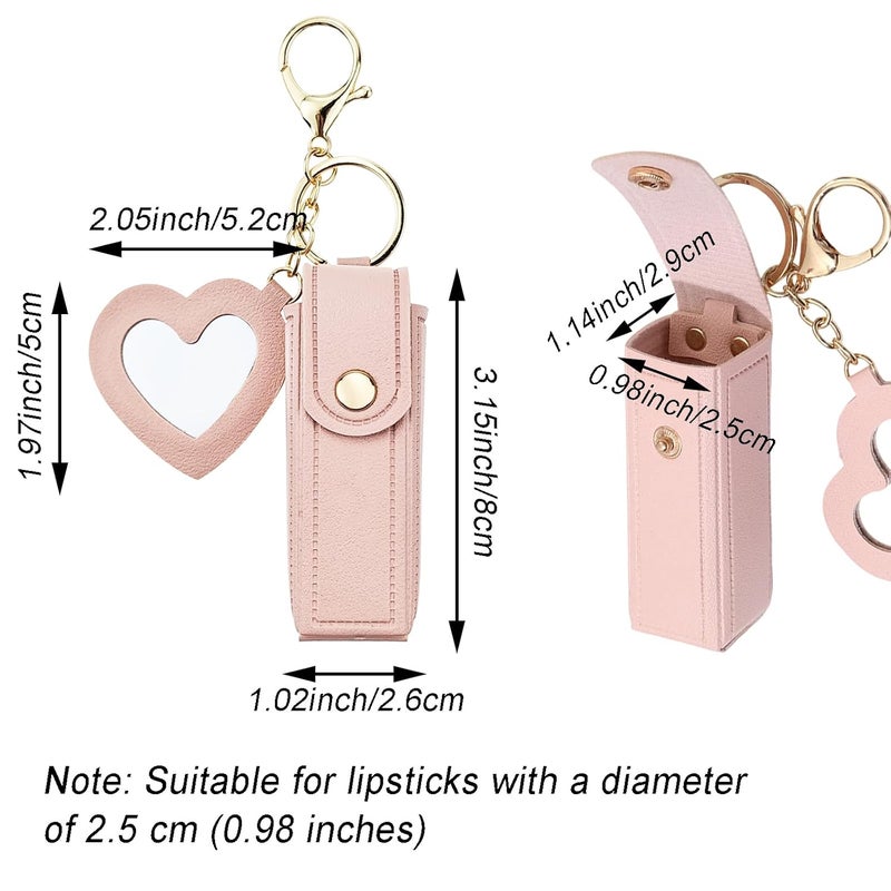 Arvintas 4 PACK PU Leather Potable Chapstick Holder Key Chain Bulk with Mirror, Lipstick Keychain, Lip Balm Organizer Holder Lipstick Travel Makeup Storage Case for Women Girls (Style 1) - Image 2