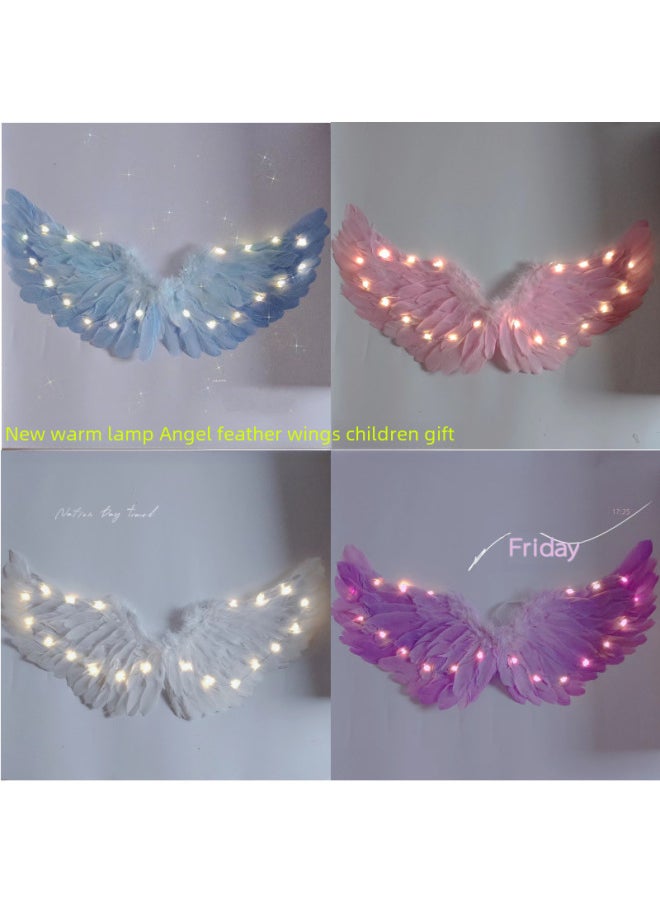 Glowing Feather Wings Angel Wings Children's Day Stage Performance Fairy Princess Photography Props Girls Light Up Toy-Color:Unglowing Angel Wings Purple  - Image 3