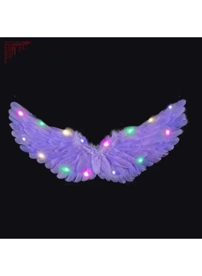 Glowing Feather Wings Angel Wings Children's Day Stage Performance Fairy Princess Photography Props Girls Light Up Toy-Color:Unglowing Angel Wings Purple  - Image 4