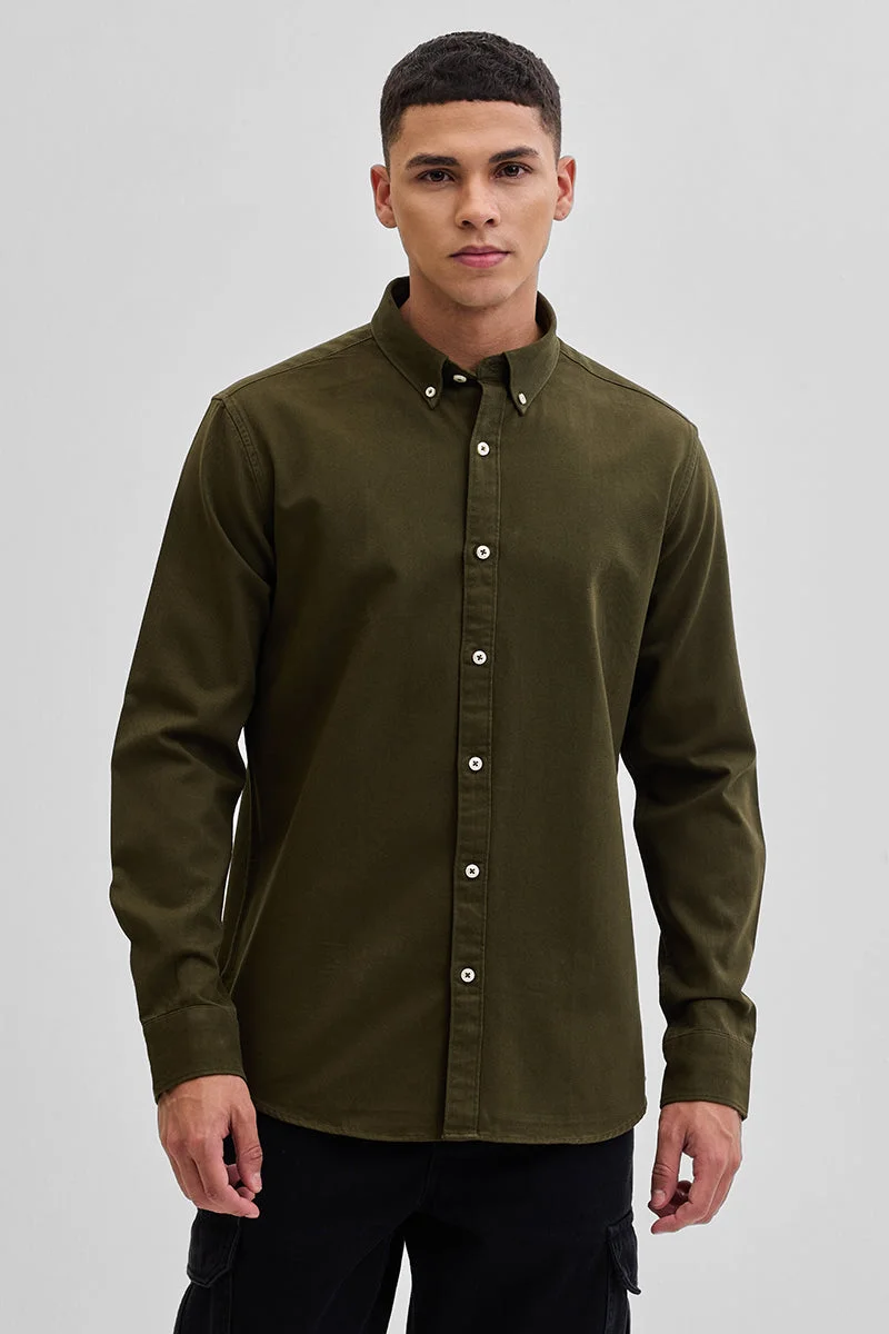 SNITCH Olive Solid Twill Shirt