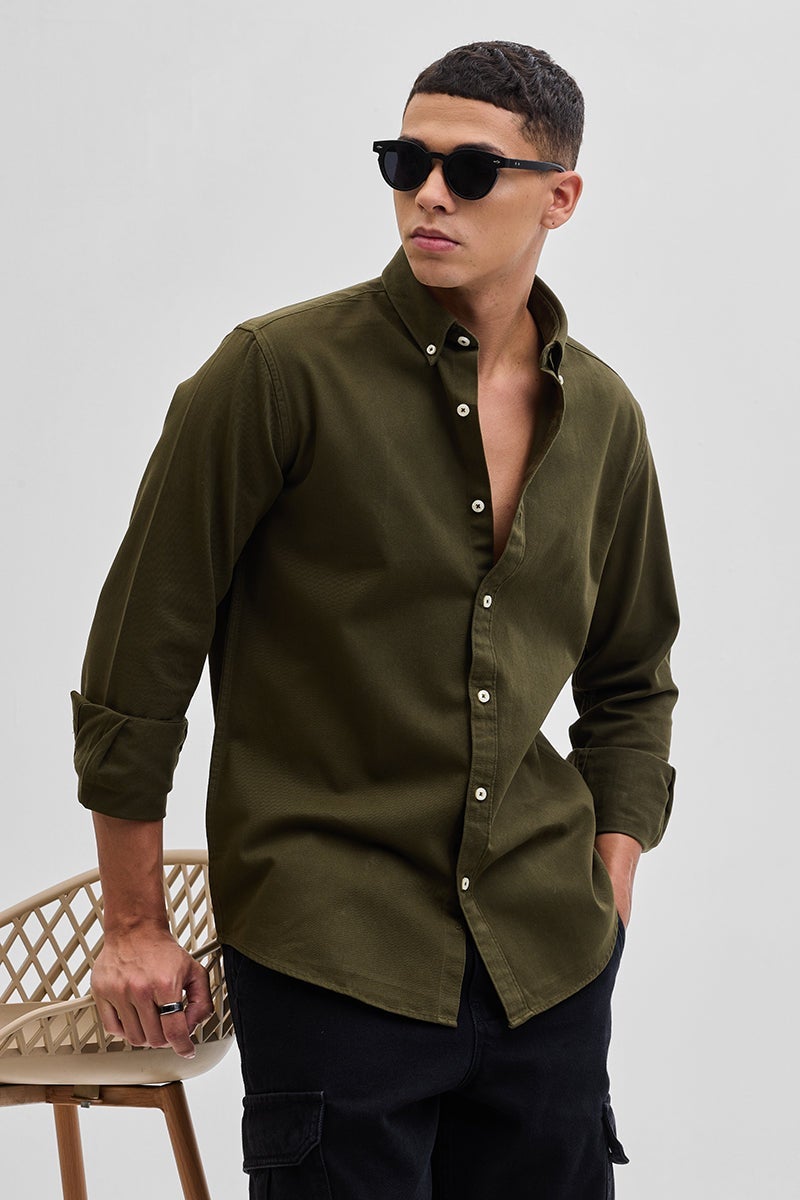 SNITCH Olive Solid Twill Shirt - Image 1