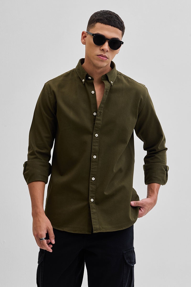 SNITCH Olive Solid Twill Shirt - Image 5