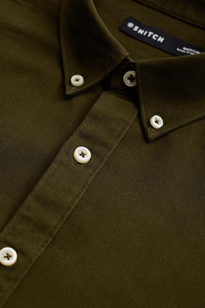 SNITCH Olive Solid Twill Shirt