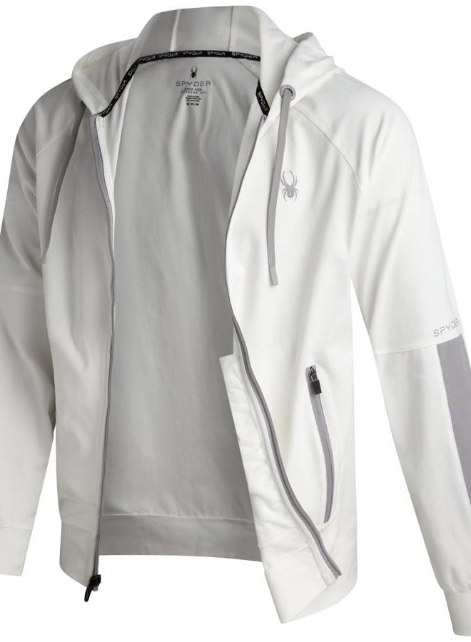 Spyder Mens Zip up Hoodie - Athletic Tech Double Knit Full Zip Gym & Workout Hoodies for Men with Side Pockets, White, S - Image 3