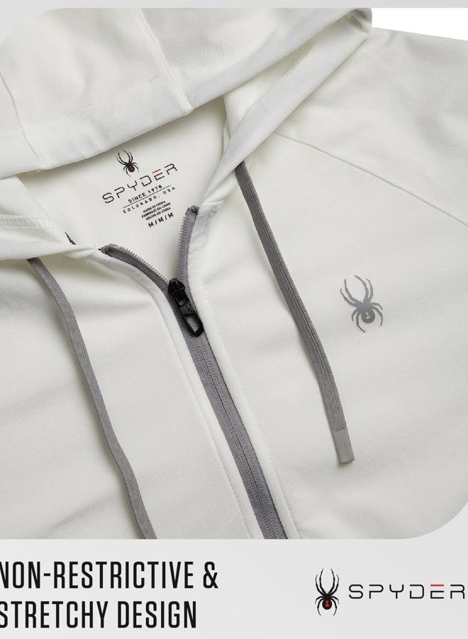 Spyder Mens Zip up Hoodie - Athletic Tech Double Knit Full Zip Gym & Workout Hoodies for Men with Side Pockets, White, S - Image 4