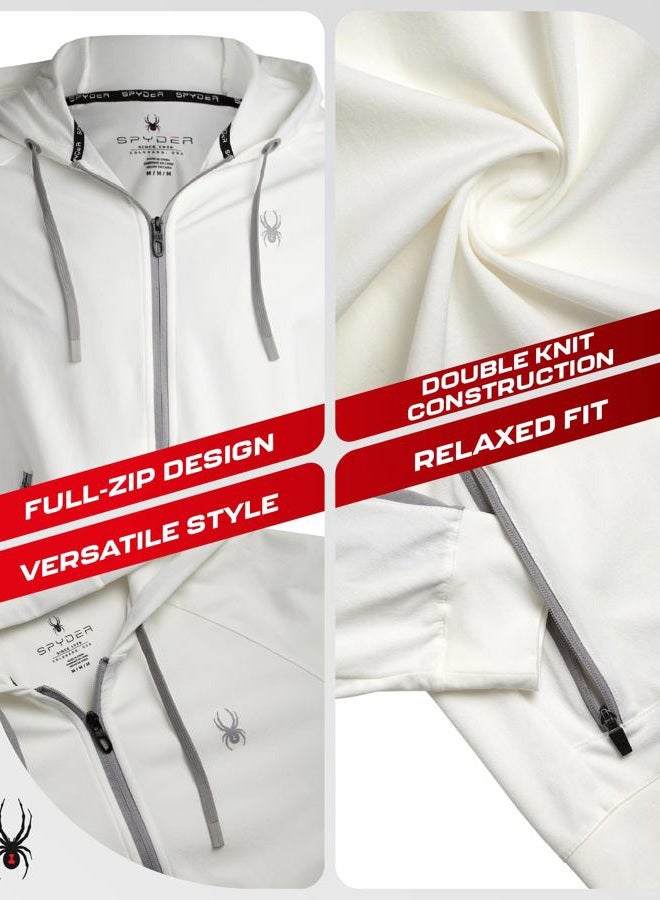 Spyder Mens Zip up Hoodie - Athletic Tech Double Knit Full Zip Gym & Workout Hoodies for Men with Side Pockets, White, S - Image 2