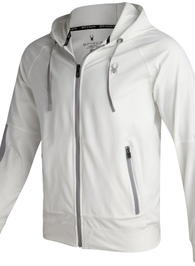 Spyder Mens Zip up Hoodie - Athletic Tech Double Knit Full Zip Gym & Workout Hoodies for Men with Side Pockets, White, S - Image 1