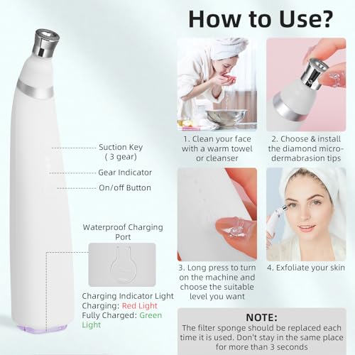 IeBilif Diamond Microdermabrasion Machine, 3 Modes Diamond Microdermabrasion Dermabrasion Machine for Blackhead Removal, Professional Portable Home Travel Microdermabrasion Device - Image 4