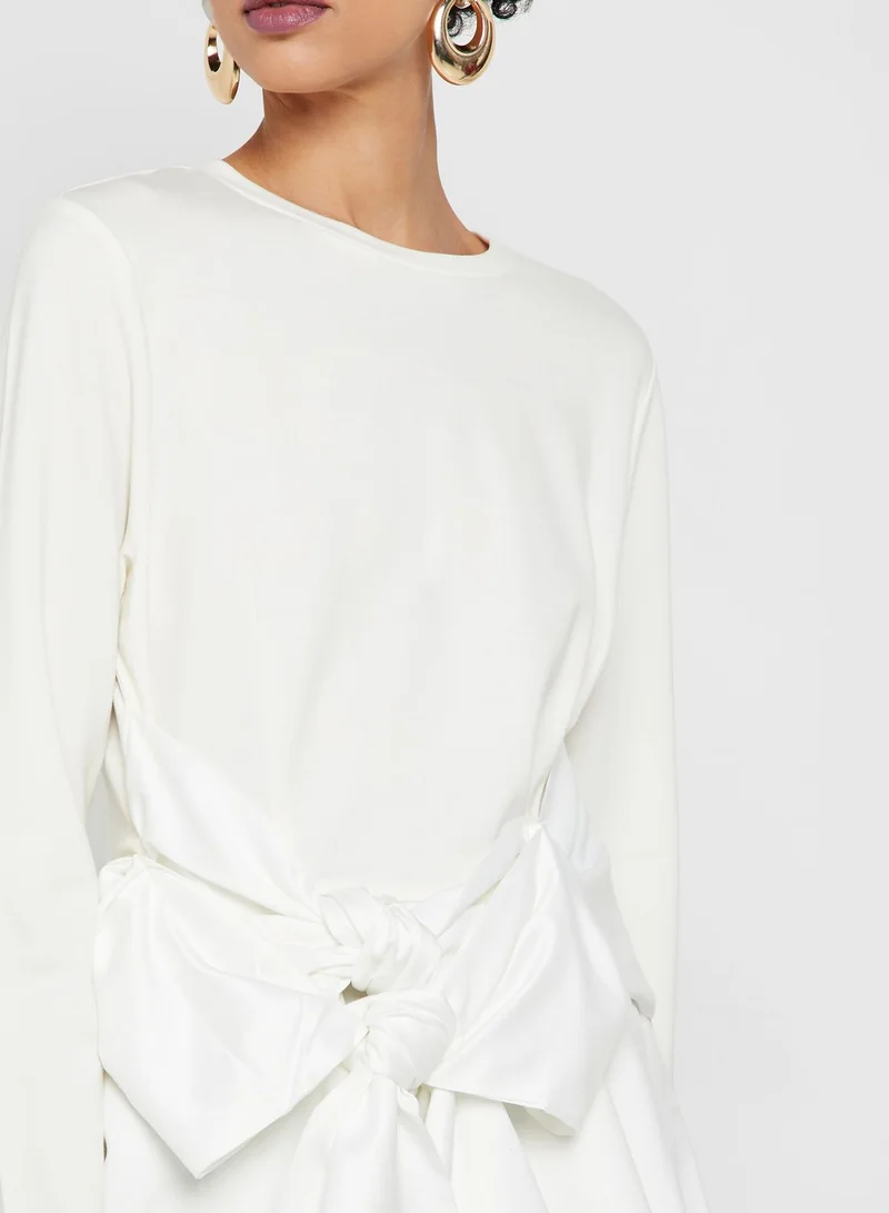 Lost Ink Petite Bow Front Peplum Hem Top