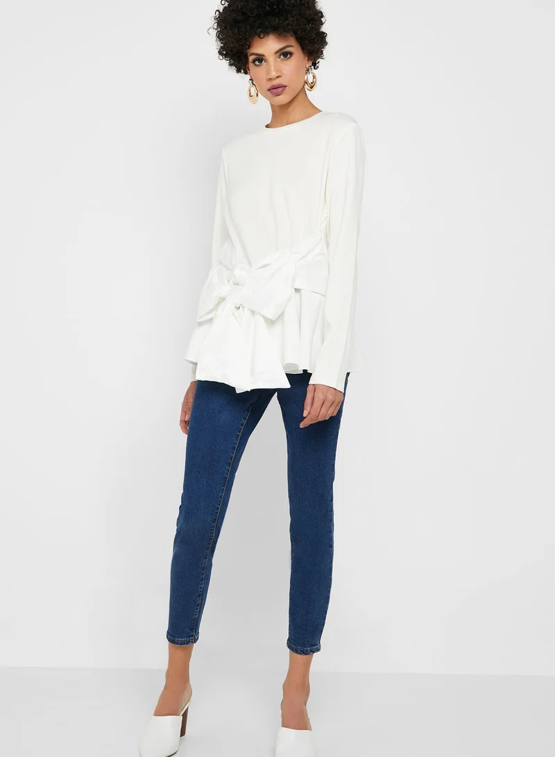 Lost Ink Petite Bow Front Peplum Hem Top