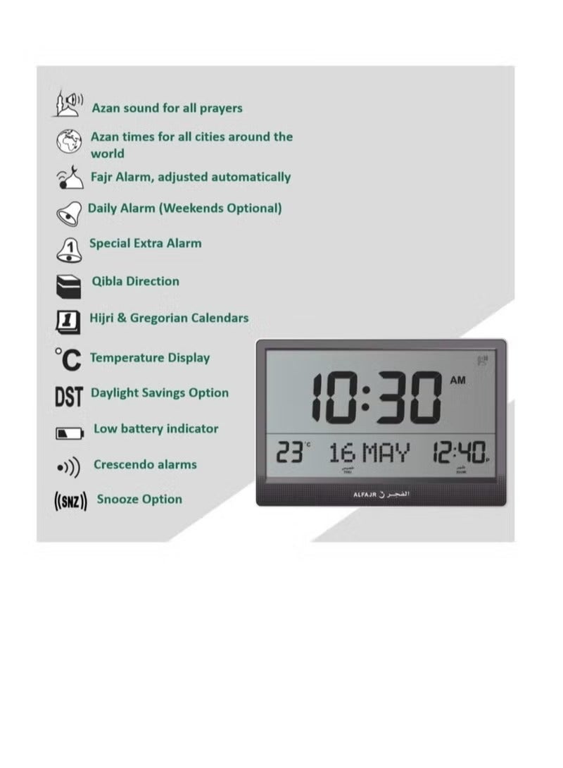 ACLIX ALFAJR Digital Azan Table Clock - Muslim Prayer Azan Clock | CJ-17 Prayer Alarm Table Clock with Worldwide Prayer Times and Multiple Azan Sounds by LUKADAH (CJ-17) - Image 3