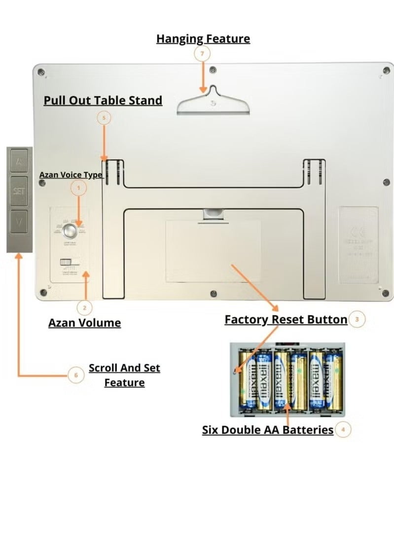 ACLIX ALFAJR Digital Azan Table Clock - Muslim Prayer Azan Clock | CJ-17 Prayer Alarm Table Clock with Worldwide Prayer Times and Multiple Azan Sounds by LUKADAH (CJ-17) - Image 4