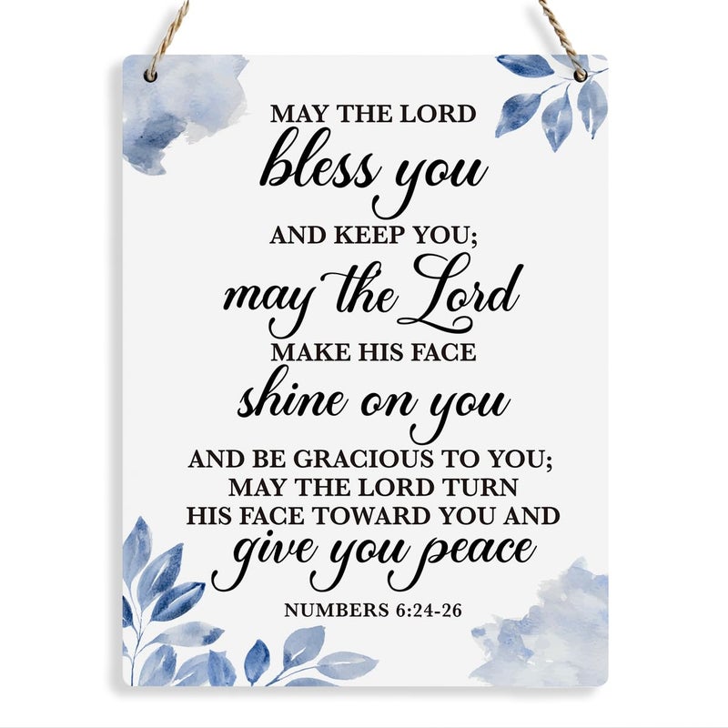 BELLOWDEER May The Lord Bless You Numbers 6:24-26 Inspirational Decor Christian Gifts Bible Verse Wall Art Scripture Wooden Hanging Sign for Modern Home Office Bathroom Bedroom Wall Art Decoration 8x10 Inches - Image 1