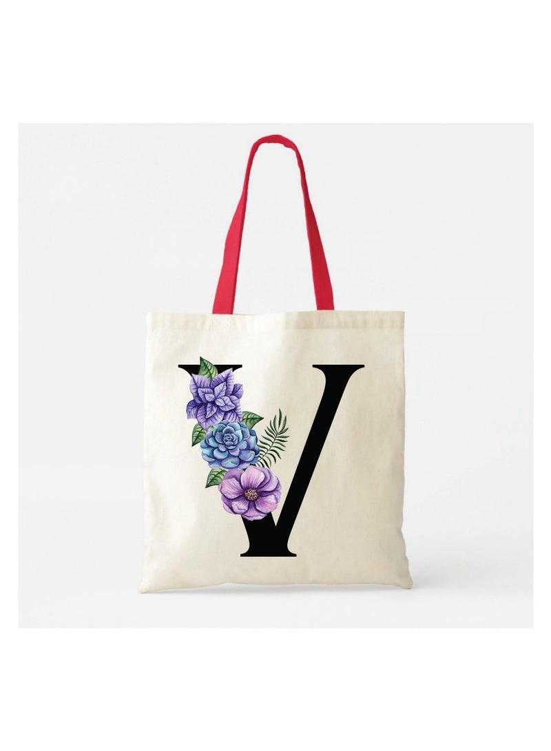 PRINTSHOP4ME Initial Letters Canvas Cotton Tote Bag With Red Handle-Ideal Gifts For Bridesmaids-Party Bag  - Image 2