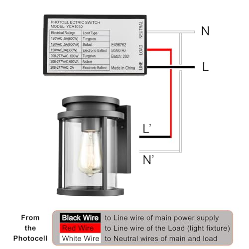 J.LUMI ج.لومي YCA1030 وحدة تحكم ضوء العين المثبتة مع مستشعر ضوء فوتوسيل، مستشعر فوتوسيل، مستشعر خارجي من الغسق إلى الفجر، فوتوسيل للأضواء الخارجية، مدرج في UL - Image 5