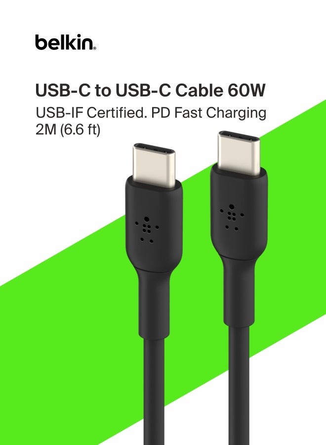 بيلكين كابل شاحن سريع BoostCharge USB-C إلى USB-C لهواتف iPhone 15 وSamsung Galaxy S23 وS22 وGoogle Pixel وiPad وMacBook وNintendo Switch والمزيد - 2 متر أسود - Image 1