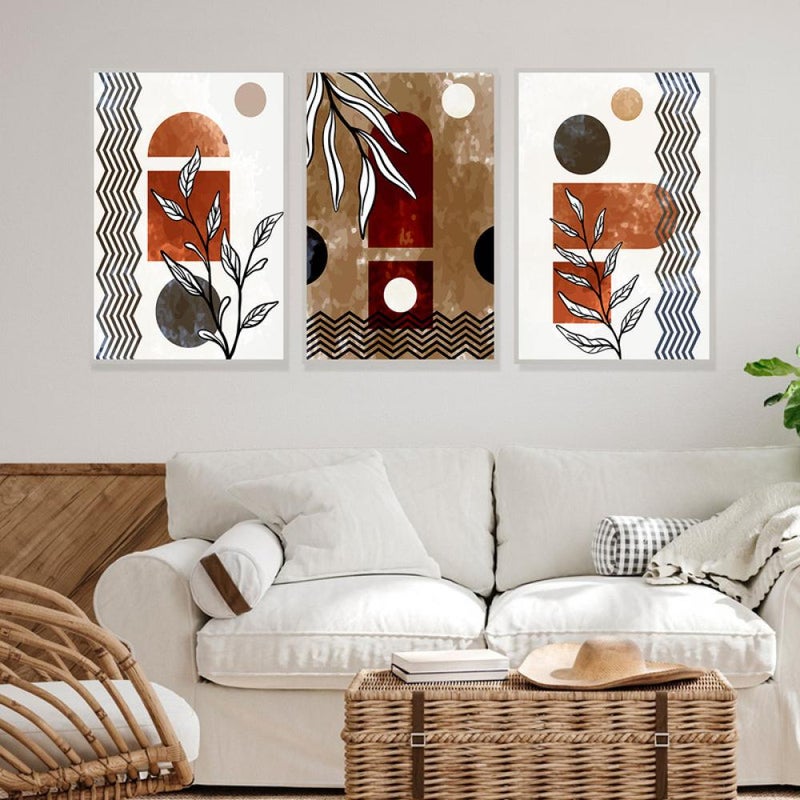 Marktna Three canvas panels with a bohemian art design and a hollow frame, measuring (90×40), three pieces - Image 3