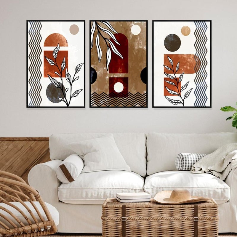 Marktna Three canvas panels with a bohemian art design and a hollow frame, measuring (90×40), three pieces - Image 2