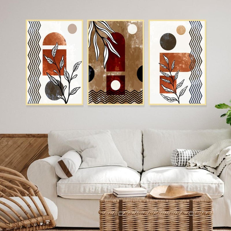 Marktna Three canvas panels with a bohemian art design and a hollow frame, measuring (90×40), three pieces - Image 1
