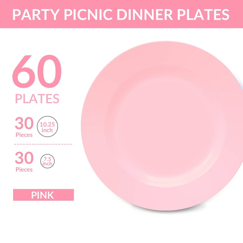 POSATE 60PCS Pink Disposable Plastic Plates  Heavy Duty Plates for Wedding/Party  30PCS Dinner Plates 10.25 and 30PCS Dessert/Salad Plates 7.5  Pink Plates for Party Event - Image 2