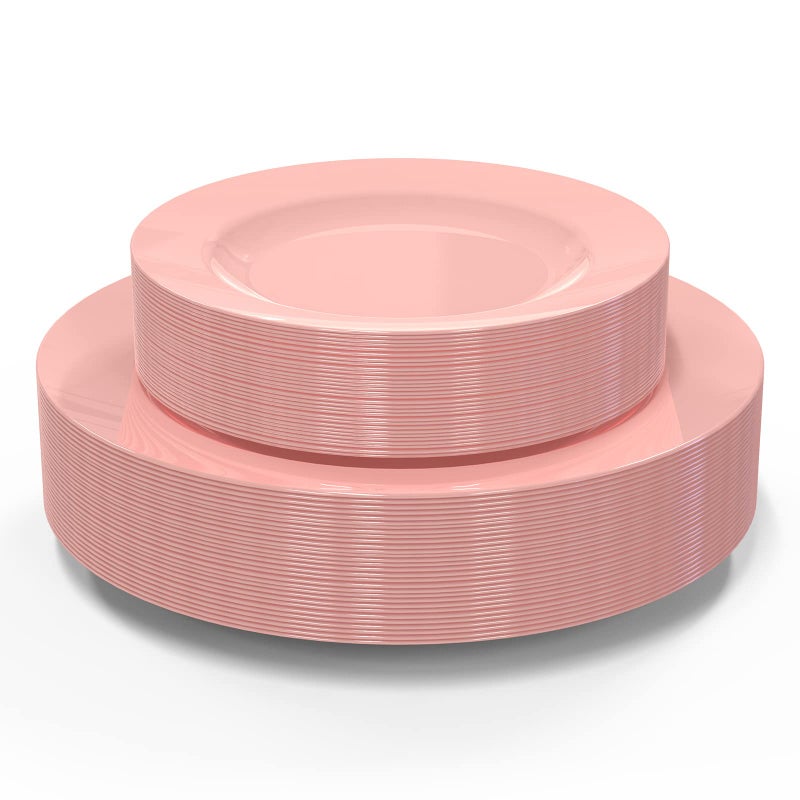 POSATE 60PCS Pink Disposable Plastic Plates  Heavy Duty Plates for Wedding/Party  30PCS Dinner Plates 10.25 and 30PCS Dessert/Salad Plates 7.5  Pink Plates for Party Event - Image 1