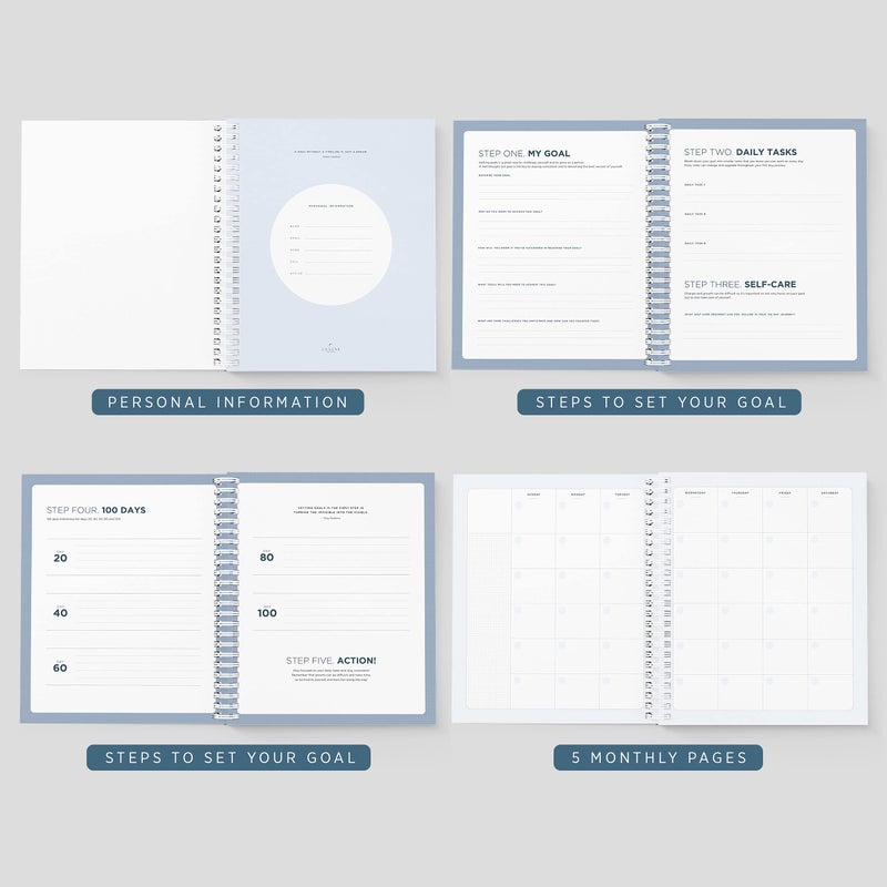 Bright Day Calendars La Lune Undated Goal Journal by Bright Day, Inspirational Appointment Productivity Planner, To Do Habit Tracker Book, Spiral Binding With Cover (8.75" x 7.25") - Image 2