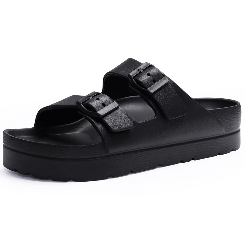 Goosecret Women's Platform Sandals with Arch Support Chunky Lightweight Foam Slip on Slides Comfortable Summer Beach Sandals with Adjustable Buckle Black, 41(size 10) - Image 1