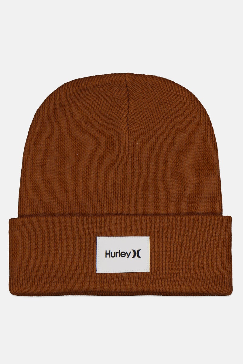 Hurley Men Brand Logo Beanie Hat, Brown  - Image 1