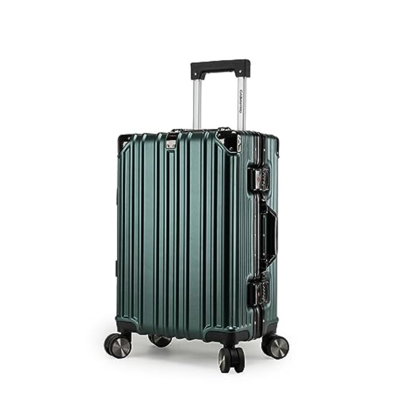 Carry-on 20-inch trolley luggage for travel, aluminum frame with polycarbonate hard case, blackish green, lightweight and ultra-quiet 360 double spinner wheels - Image 1