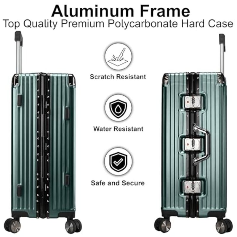 Carry-on 20-inch trolley luggage for travel, aluminum frame with polycarbonate hard case, blackish green, lightweight and ultra-quiet 360 double spinner wheels - Image 5