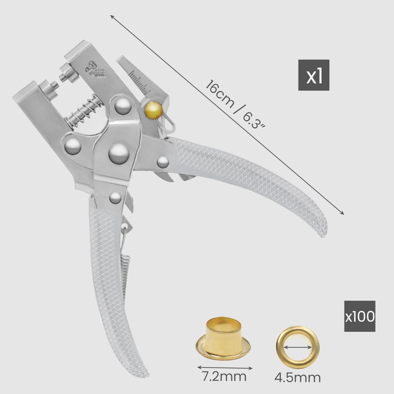 Kurtzy KURTZY 3/16 Inch Grommet Metal Tool - Eyelet Hole Punch Pliers Kit with 100 Eyelets - 7.2mm Gold Metal Grommets - Plier Puncher Set for Fabric, Leather, Belts, Canvas, Shoes, Bags and Craft Supplies - Image 5