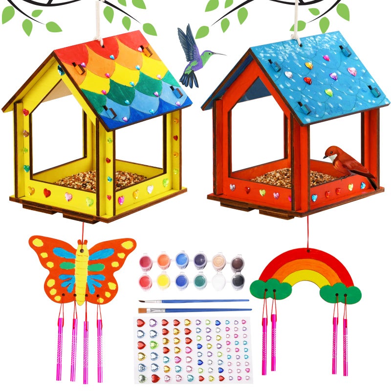 THWAS-LIGHT Kids Arts and Crafts for Outdoor,2 Pack Bird Feeder Wind Chime Kits for Children to Build and Paint, DIY Unfinished Wood STEM Painting Activities Crafts Toys for Boys Girls Ages 3-5 4-8 8-12 6-8 - Image 1