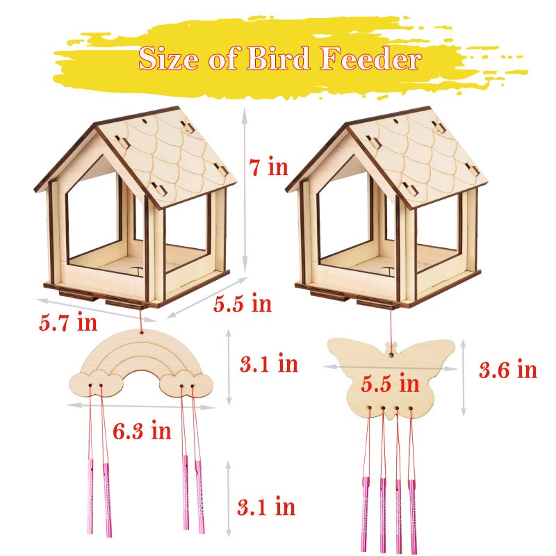THWAS-LIGHT Kids Arts and Crafts for Outdoor,2 Pack Bird Feeder Wind Chime Kits for Children to Build and Paint, DIY Unfinished Wood STEM Painting Activities Crafts Toys for Boys Girls Ages 3-5 4-8 8-12 6-8 - Image 2