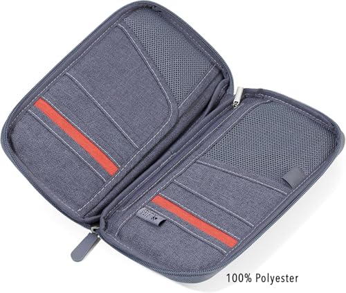 Troika Safe Flight TRV20/GY case for Travel documents, with Anti-scan Film for RFID Chips, Zip, 12 Inner compartments, Pen Loop, Made of Polyester, Grey/Orange, Original - Image 3