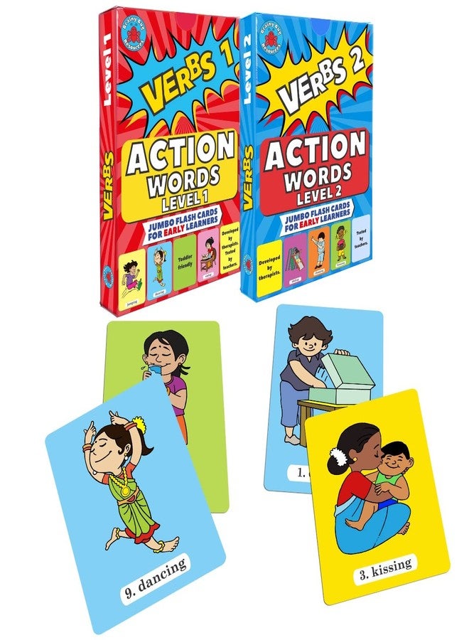 Brainy Bug Resources 60 Early Years Words, Audio-Enabled Flashcards | Action Words Levels 1 and 2 | Audio in Hindi, English, Punjabi, Tamil, Kannada, Telugu | Learn English | Special Needs Kids - Image 1