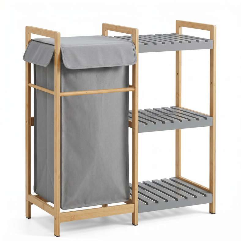Pan Home Avilia 3 Tier Shelves With Laundry Basket 48x33x76cm-Natural Grey - 261MTA9900207 - Image 3