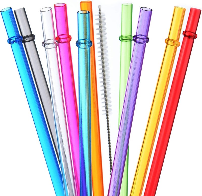 ALINK 13 inch Reusable Plastic Straws, Extra Long Colorful Tritan Tumbler Replacement Straws for Stanley Cups, 1 Gallon, 64/40/ 32 oz Water Bottles, Set of 10 with Brush - Image 1