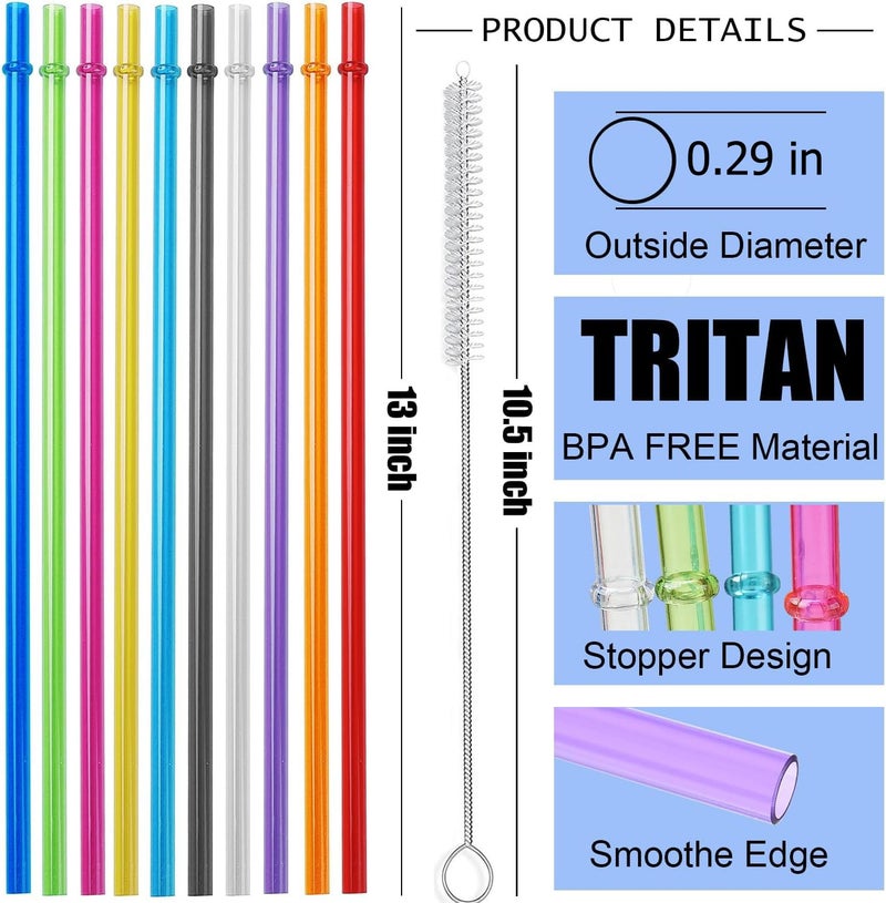 ALINK 13 inch Reusable Plastic Straws, Extra Long Colorful Tritan Tumbler Replacement Straws for Stanley Cups, 1 Gallon, 64/40/ 32 oz Water Bottles, Set of 10 with Brush - Image 2